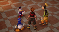Sora, Donald, and Goofy reunite with Scrooge in the cutscene "The Bistro's Little Chef".