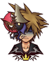 Sora's Master Form sprite during low health as it appears in Halloween Town.