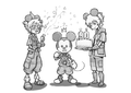 Artwork depicting Mickey, Sora, and Riku, as they appear in Kingdom Hearts III, drawn by series director Tetsuya Nomura for Mickey's 90th birthday.