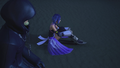 Aqua meets Ansem the Wise at the Dark Margin in the cutscene "An Unexpected Encounter".