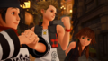 Hayner, Pence, and Olette chat in the cutscene "The Friend They'd Never Met".