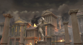 Hercules' statue in Thebes before it was destroyed in the cutscene "Dropping In".