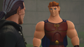 Hercules stares down Xigbar in the cutscene "Xigbar's Admonition".