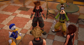 Sora and friends talk outside Le Grand Bistrot in the cutscene "We'll All Wish".