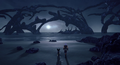 Riku and King Mickey arrive at the Dark Margin in the cutscene "The Dark Margin".