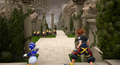 Sora and Donald discover a citizen trapped by Heartless in the cutscene "A Cry for Help".