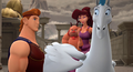 Meg, Phil, and Pegasus find Hercules in the cutscene "Maleficent's Desire".