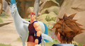 Sora farewells Hercules as he goes ahead with Pegasus in the cutscene "Son of Zeus".