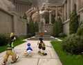 Sora, Donald, and Goofy explore the Garden in Olympus.