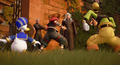 Sora, Donald, and Goofy meet Ansem and Xemnas outside the Old Mansion in the cutscene "Ansem and Xemnas".
