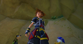 Sora, Donald, and Goofy land in Olympus in the cutscene "No Fanfare?".
