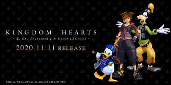 Kingdom Hearts III, II.8, Unchained x & Union x (Cross) Soundtrack announcement banner.png