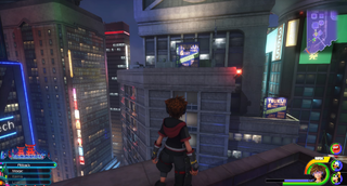 The City / South District: Climb the building behind the Save Point and look across to see a blue sign with the emblem on its front.